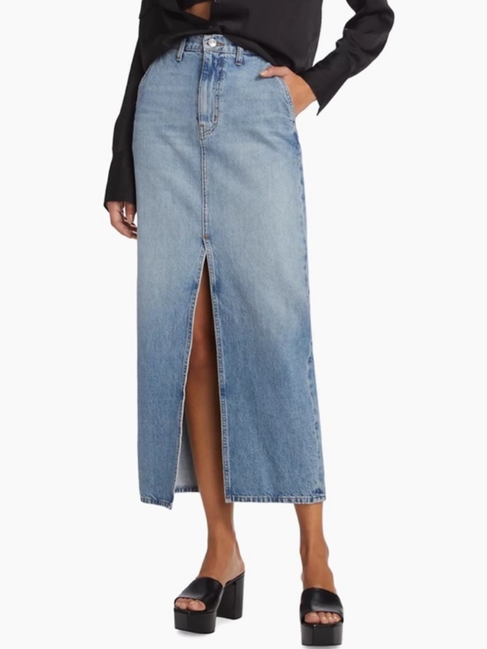 NWT 10 Crosby Derek Lam Blue Denim Maxi Skirt with Front Slit